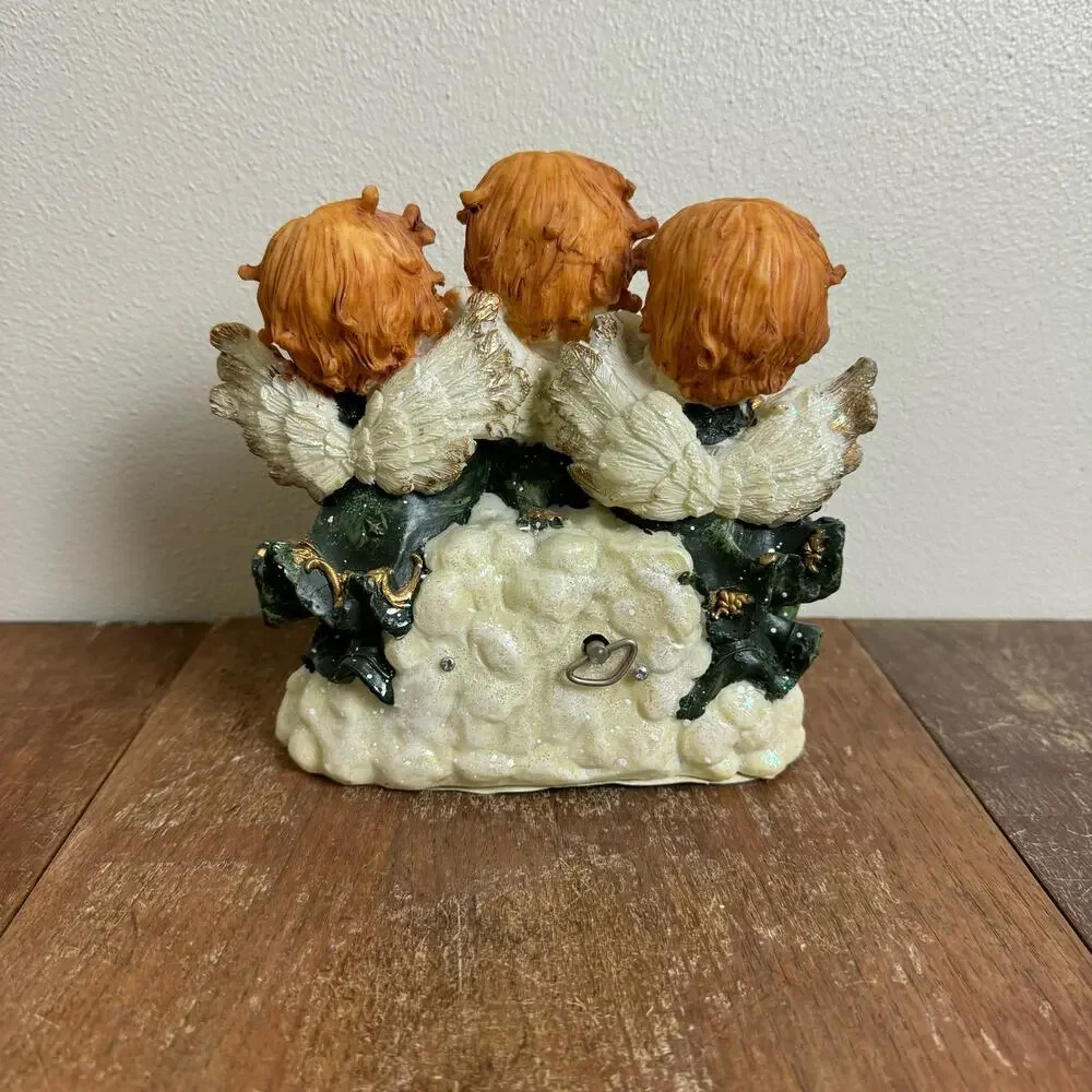 Vintage Resin Angel Trio Christmas Holiday Decor Music Box‎ velvet bottom